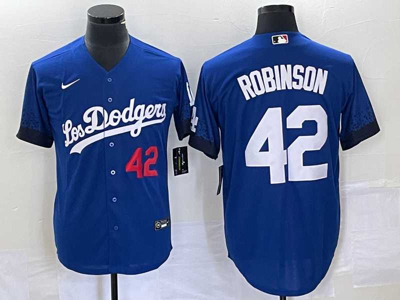 Men%27s Los Angeles Dodgers #42 Jackie Robinson Number Blue 2021 City Connect Cool Base Stitched Jersey->los angeles dodgers->MLB Jersey